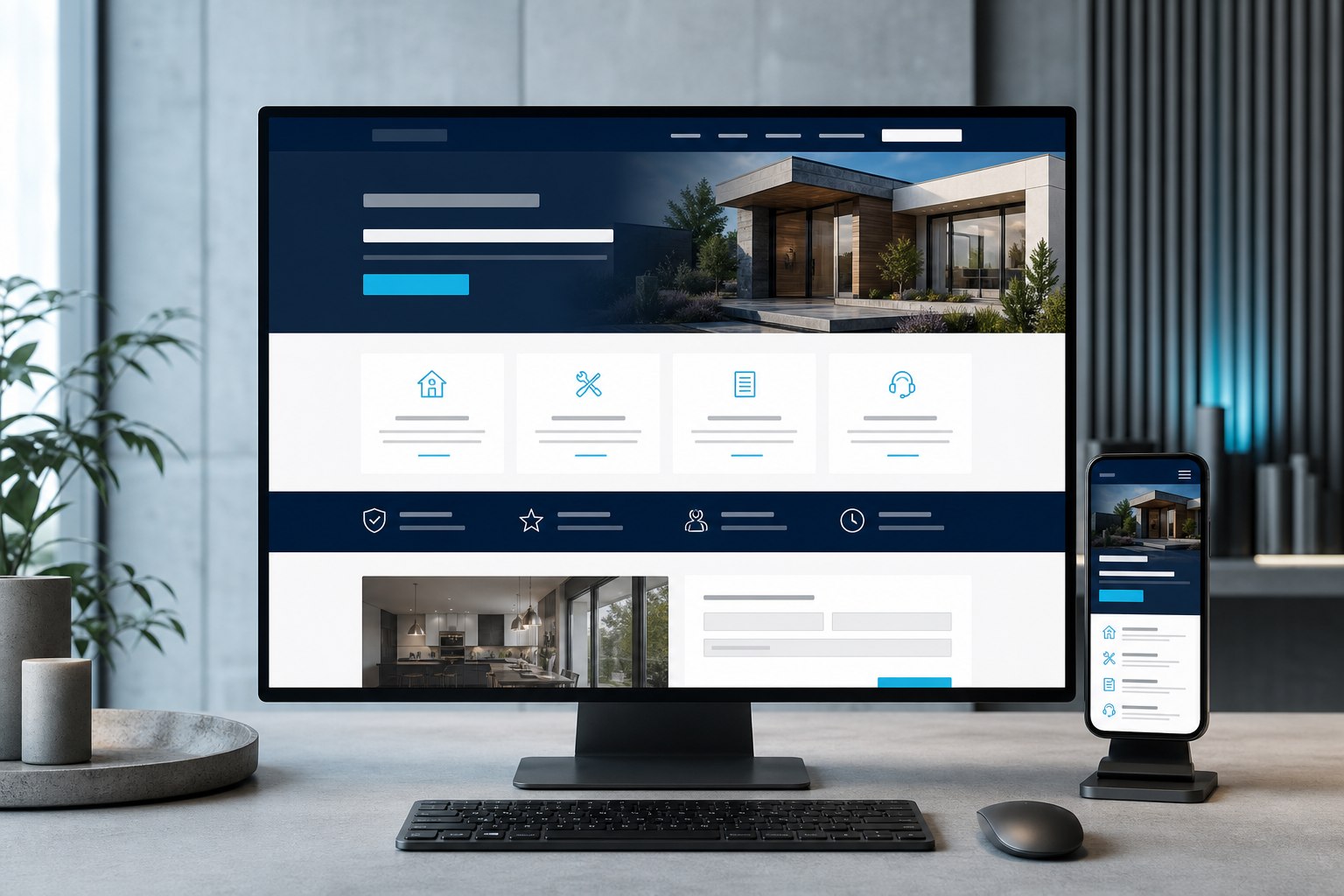 Professional service business website concept on desktop and mobile
